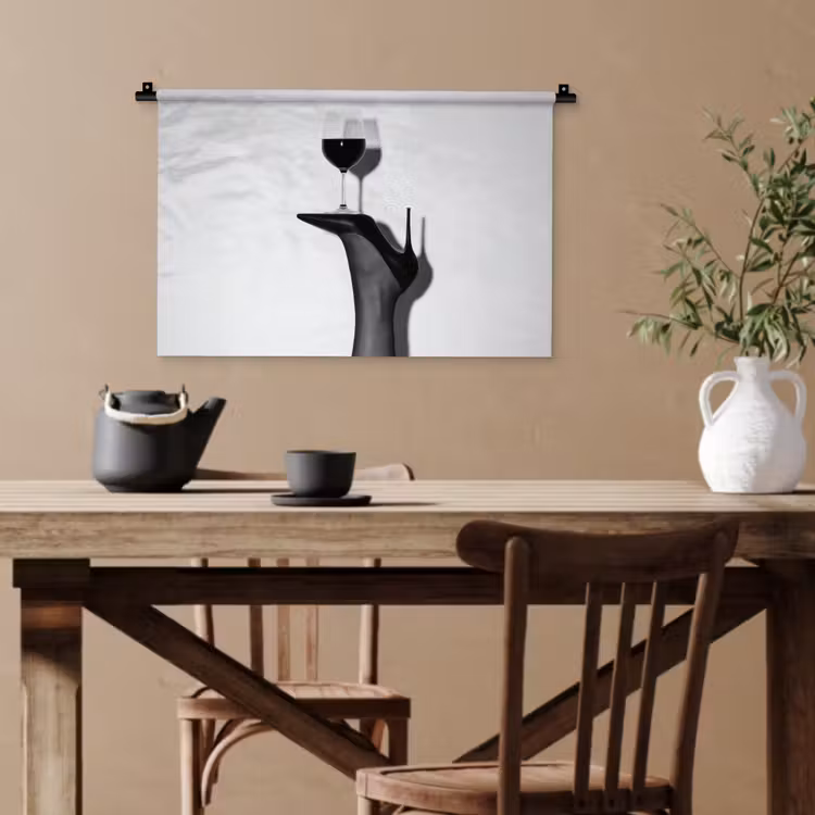 Hak - Wijn - Minimalistisch - Zwart Wandkleed katoen klein -sfeer6