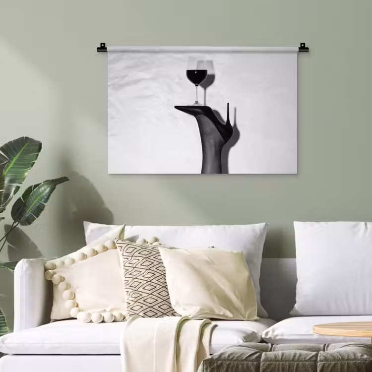 Hak - Wijn - Minimalistisch - Zwart Wandkleed katoen klein -sfeer7