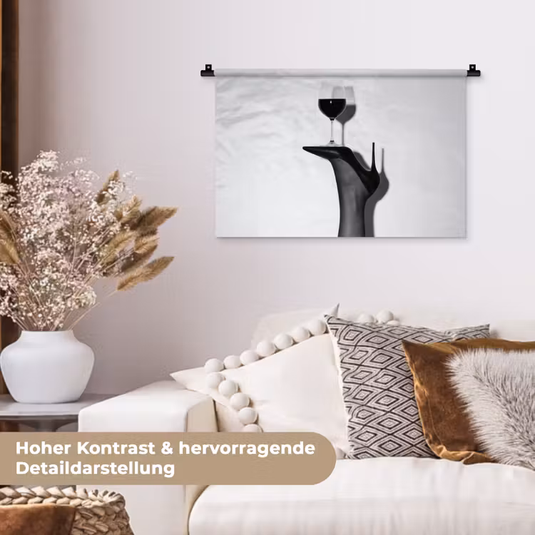 Hak - Wijn - Minimalistisch - Zwart Wandkleed katoen klein -tsfeer1_DE