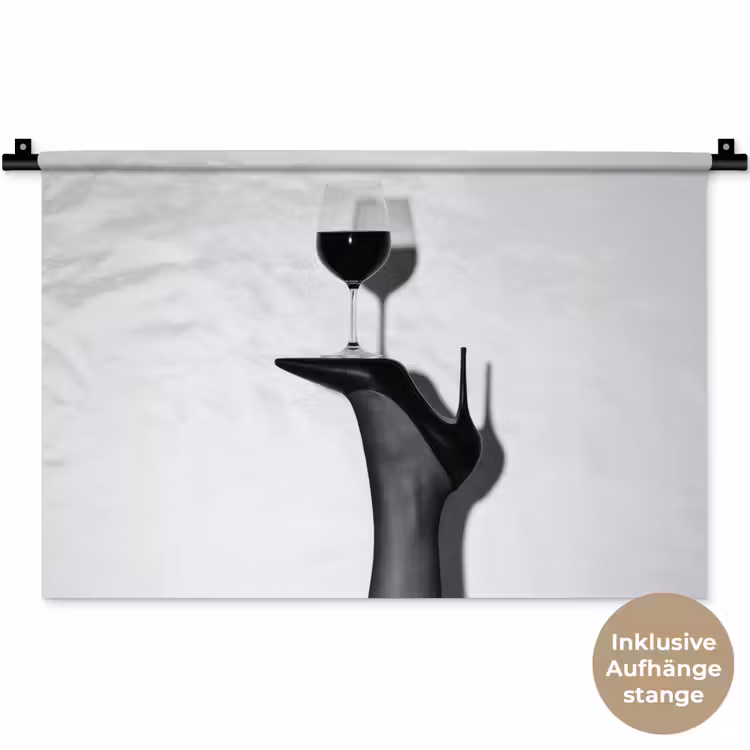 Hak - Wijn - Minimalistisch - Zwart Wandkleed katoen klein -t3d_DE