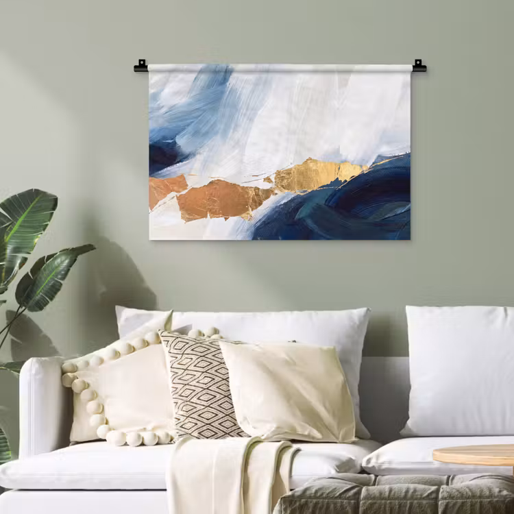Abstract - Acryl - Blauw - Goud - Elegant Wandkleed katoen klein -sfeer7