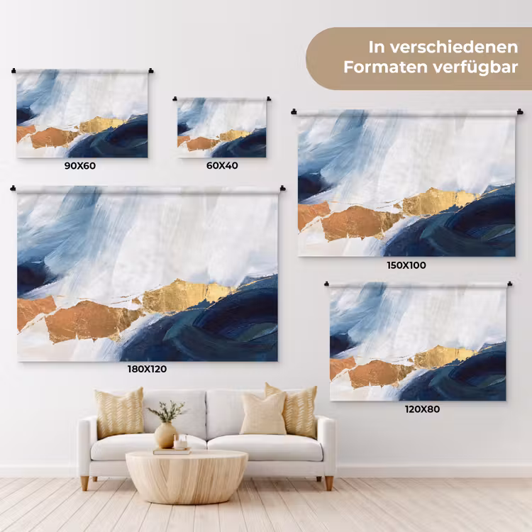 Abstract - Acryl - Blauw - Goud - Elegant Wandkleed katoen klein -tsfeer8_DE