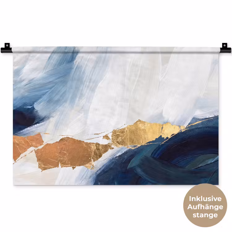 Abstract - Acryl - Blauw - Goud - Elegant Wandkleed katoen klein -t3d_DE