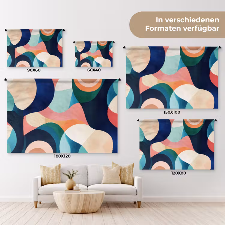 Abstract - Blauw - Roze Wandkleed katoen klein -tsfeer8_DE
