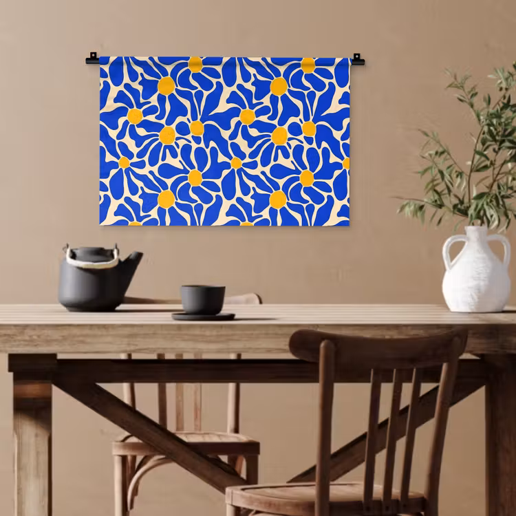 Abstract - Bloem - Blauw Wandkleed katoen klein 269 -sfeer6