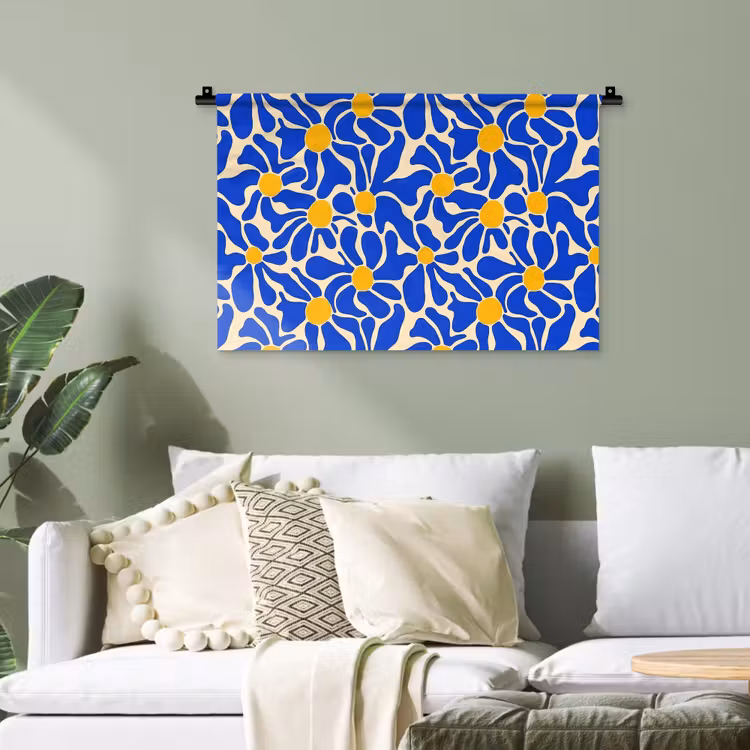 Abstract - Bloem - Blauw Wandkleed katoen klein 269 -sfeer7