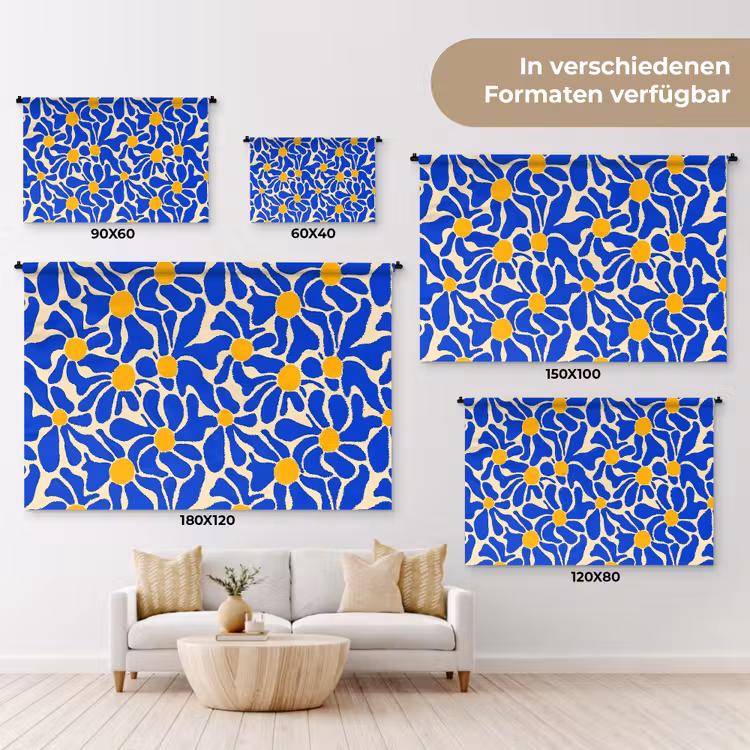Abstract - Bloem - Blauw Wandkleed katoen klein 269 -tsfeer8_DE