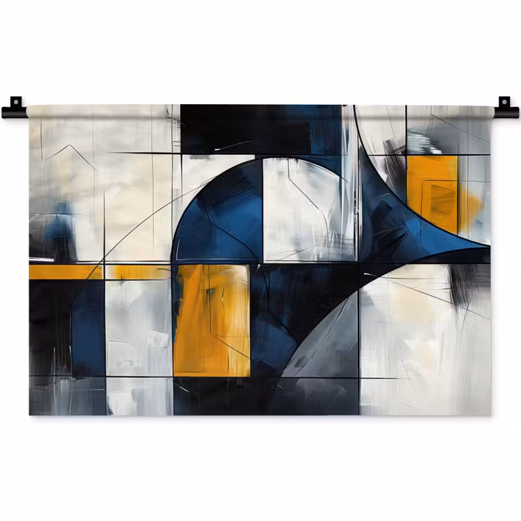 Abstract - Vormen - Goud - Blauw - Geometrisch Wandkleed katoen klein -zz3d
