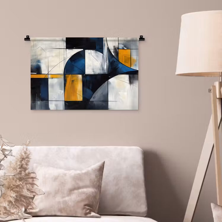 Abstract - Vormen - Goud - Blauw - Geometrisch Wandkleed katoen klein -sfeer4