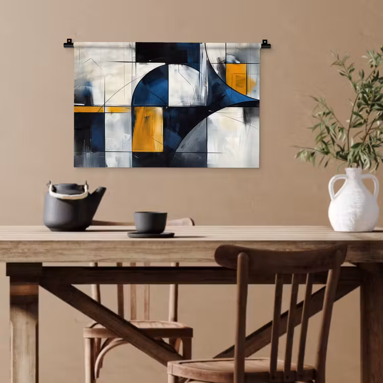 Abstract - Vormen - Goud - Blauw - Geometrisch Wandkleed katoen klein -sfeer6