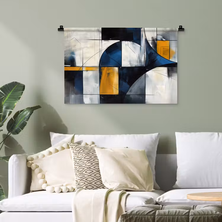 Abstract - Vormen - Goud - Blauw - Geometrisch Wandkleed katoen klein -sfeer7
