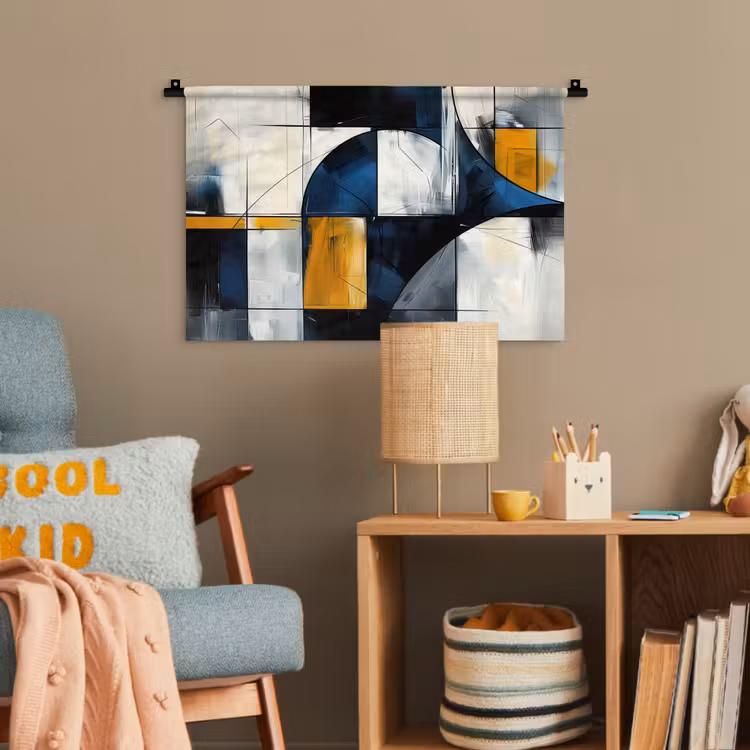 Abstract - Vormen - Goud - Blauw - Geometrisch Wandkleed katoen klein -wsfeer4_kind