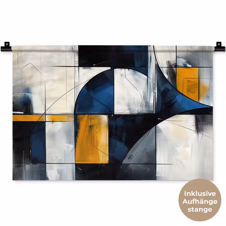 Abstract - Vormen - Goud - Blauw - Geometrisch Wandkleed katoen klein -t3d_DE