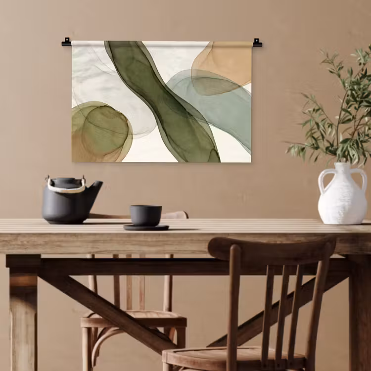 Abstract - Vormen - Modern - Kunst - Groen - Bruin Wandkleed katoen klein -sfeer6