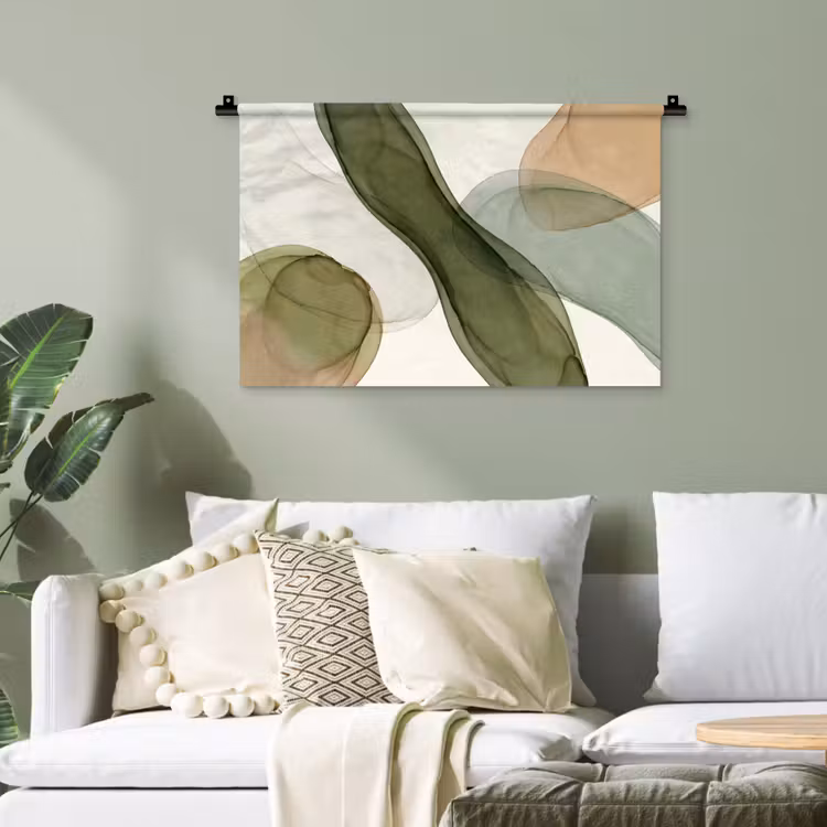 Abstract - Vormen - Modern - Kunst - Groen - Bruin Wandkleed katoen klein -sfeer7