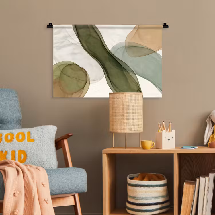 Abstract - Vormen - Modern - Kunst - Groen - Bruin Wandkleed katoen klein -wsfeer4_kind