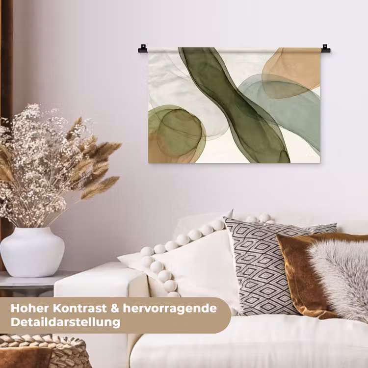 Abstract - Vormen - Modern - Kunst - Groen - Bruin Wandkleed katoen klein -tsfeer1_DE