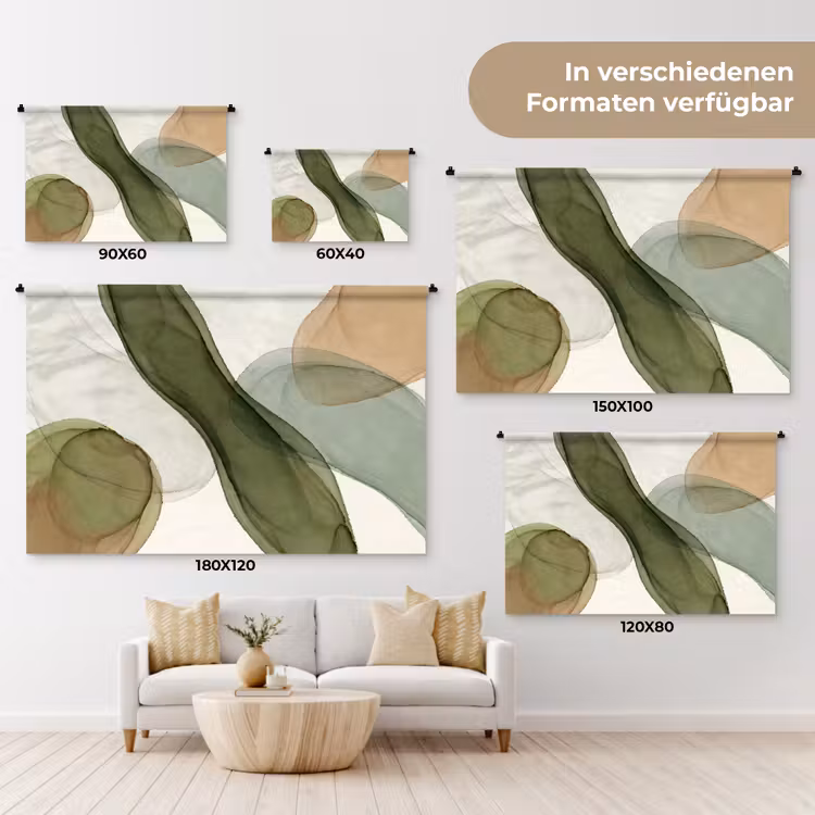 Abstract - Vormen - Modern - Kunst - Groen - Bruin Wandkleed katoen klein -tsfeer8_DE
