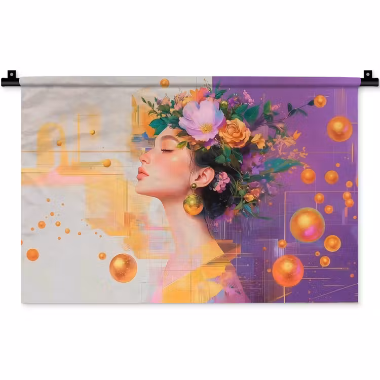 Abstract - Vrouw - Bloemenkroon - Goud Wandkleed katoen klein -zz3d