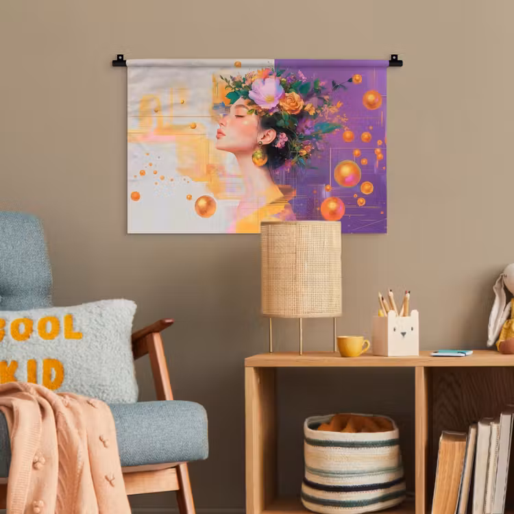 Abstract - Vrouw - Bloemenkroon - Goud Wandkleed katoen klein -wsfeer4_kind