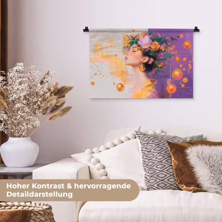 Abstract - Vrouw - Bloemenkroon - Goud Wandkleed katoen klein -tsfeer1_DE