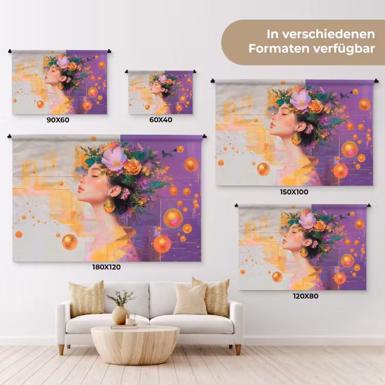 Abstract - Vrouw - Bloemenkroon - Goud Wandkleed katoen klein -tsfeer8_DE