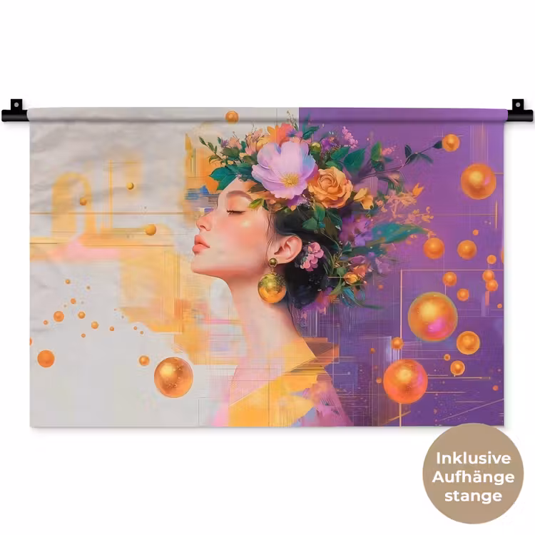 Abstract - Vrouw - Bloemenkroon - Goud Wandkleed katoen klein -t3d_DE