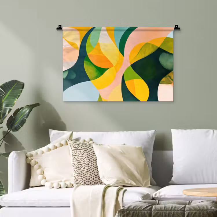 Abstract - Geel - Roze - Groen Wandkleed katoen klein -sfeer7