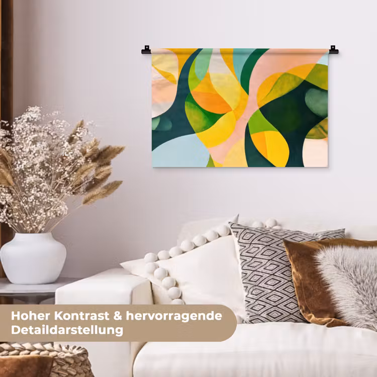 Abstract - Geel - Roze - Groen Wandkleed katoen klein -tsfeer1_DE