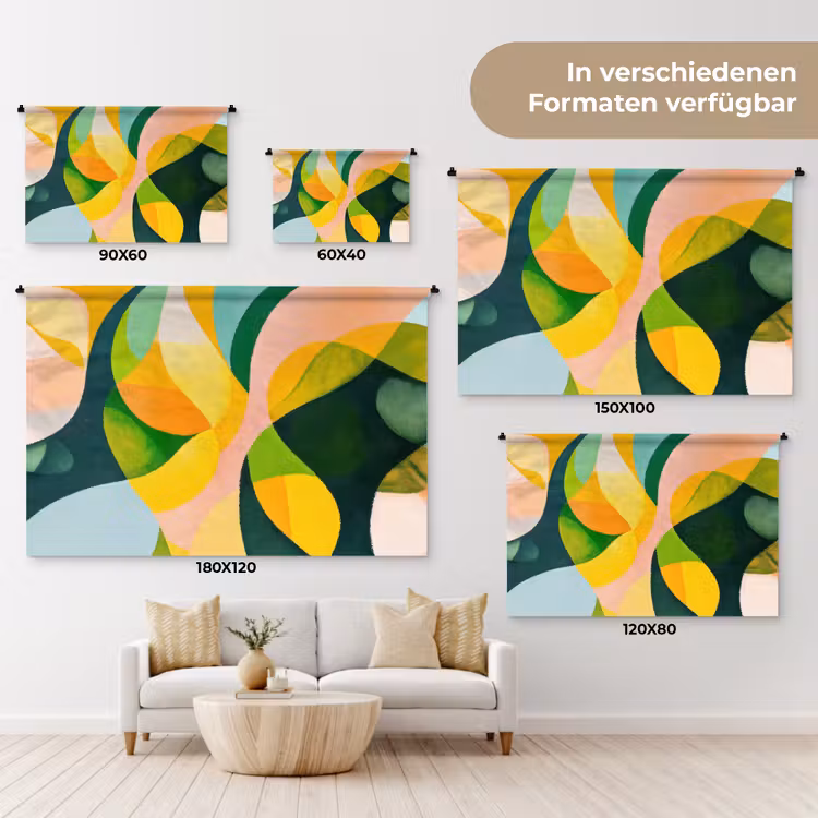 Abstract - Geel - Roze - Groen Wandkleed katoen klein -tsfeer8_DE