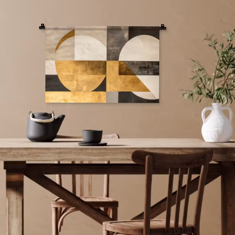 Abstract - Goud - Grijs - Vormen - Geometrisch Wandkleed katoen klein -sfeer6
