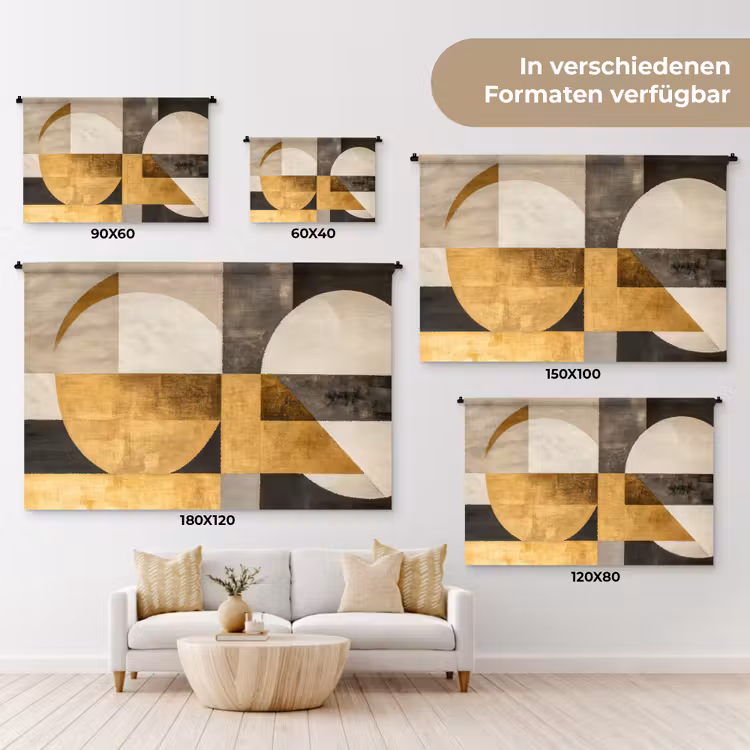 Abstract - Goud - Grijs - Vormen - Geometrisch Wandkleed katoen klein -tsfeer8_DE