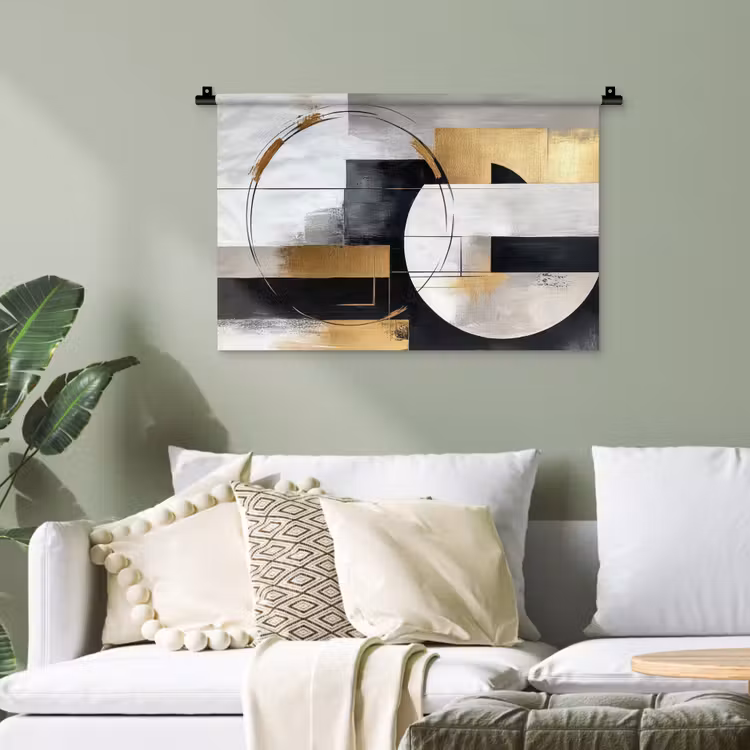 Abstract - Goud - Zilver - Vormen - Aesthetic Wandkleed katoen klein -sfeer7