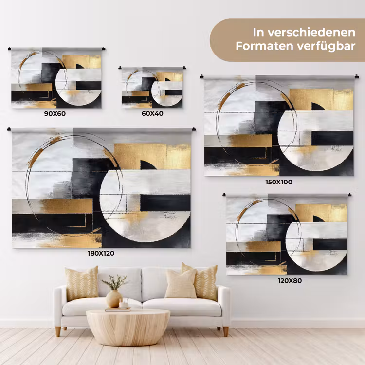 Abstract - Goud - Zilver - Vormen - Aesthetic Wandkleed katoen klein -tsfeer8_DE