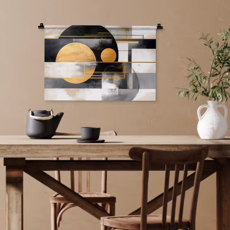 Abstract - Goud - Zilver - Vormen - Aesthetic - Modern Wandkleed katoen klein -sfeer6