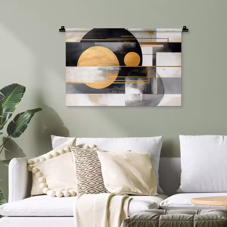 Abstract - Goud - Zilver - Vormen - Aesthetic - Modern Wandkleed katoen klein -sfeer7