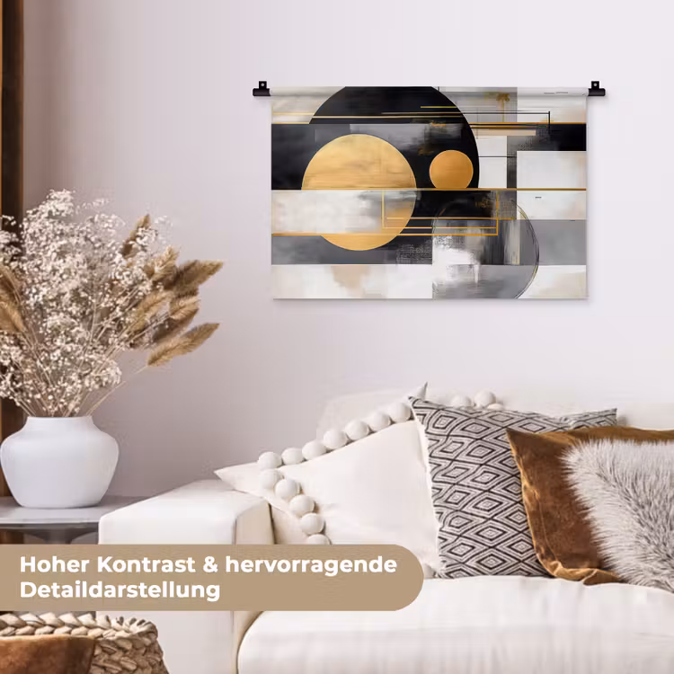 Abstract - Goud - Zilver - Vormen - Aesthetic - Modern Wandkleed katoen klein -tsfeer1_DE