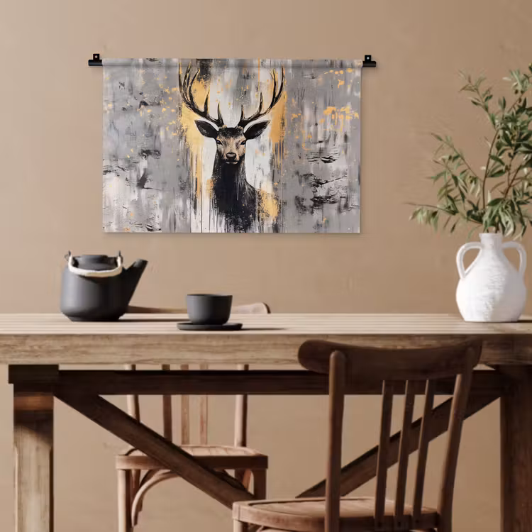 Abstract - Hert - Gewei - Goud Wandkleed katoen klein -sfeer6