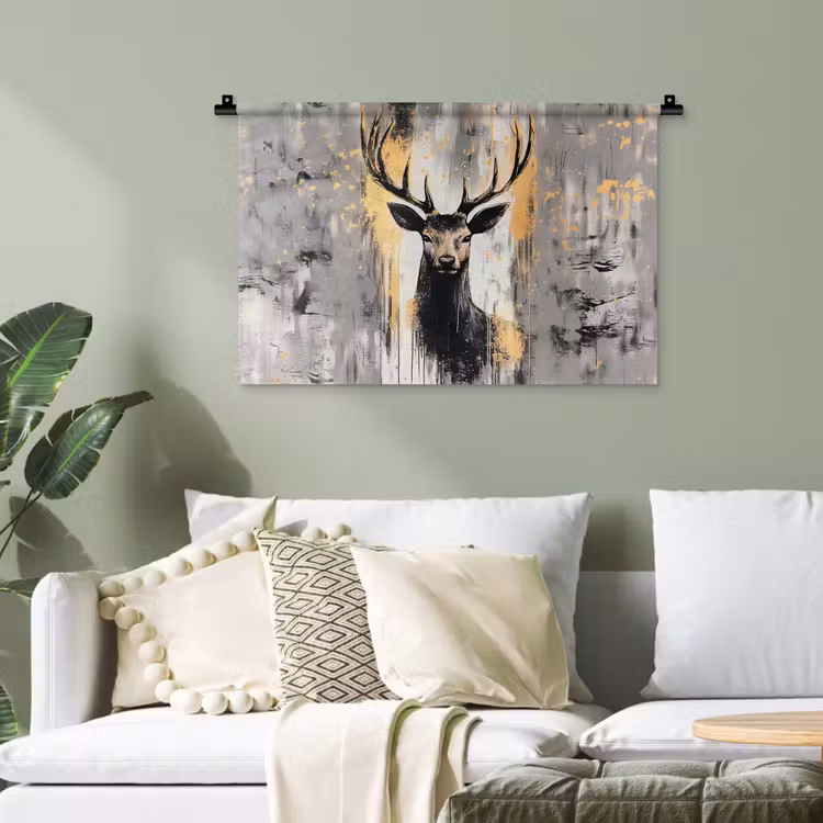 Abstract - Hert - Gewei - Goud Wandkleed katoen klein -sfeer7