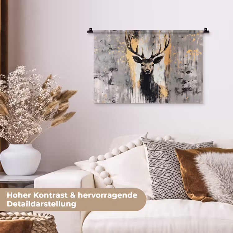 Abstract - Hert - Gewei - Goud Wandkleed katoen klein -tsfeer1_DE
