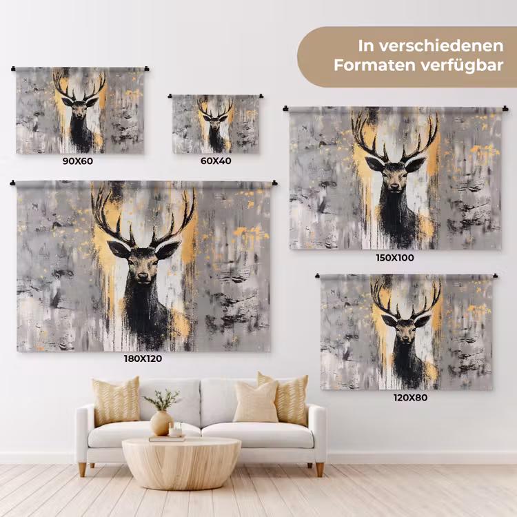 Abstract - Hert - Gewei - Goud Wandkleed katoen klein -tsfeer8_DE