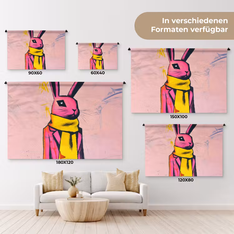 Abstract - Konijn - Sjaal - Geel Wandkleed katoen klein -tsfeer8_DE
