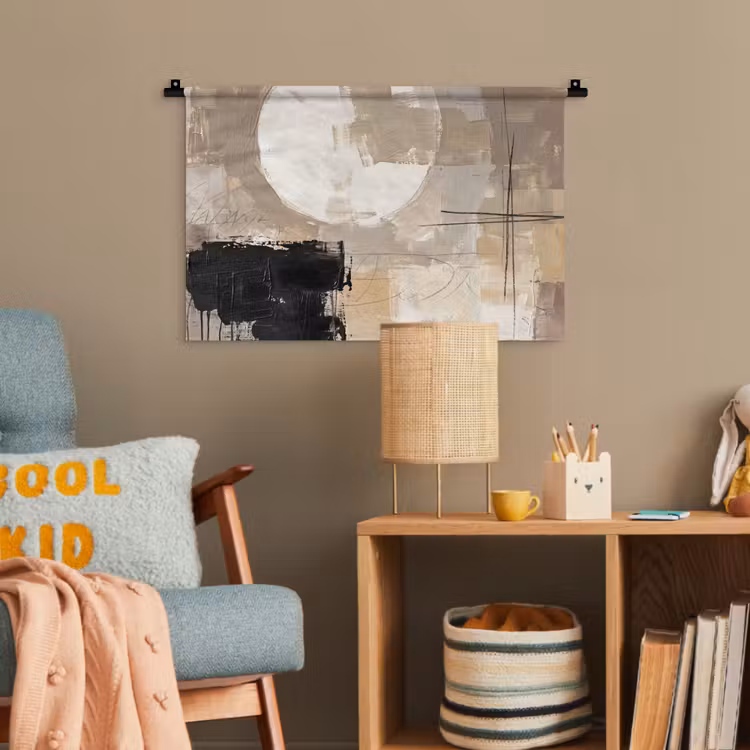 Abstract - Cirkel - Modern - Beige - Zwart - Minimalistisch Wandkleed katoen klein -wsfeer4_kind