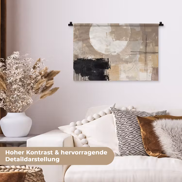 Abstract - Cirkel - Modern - Beige - Zwart - Minimalistisch Wandkleed katoen klein -tsfeer1_DE