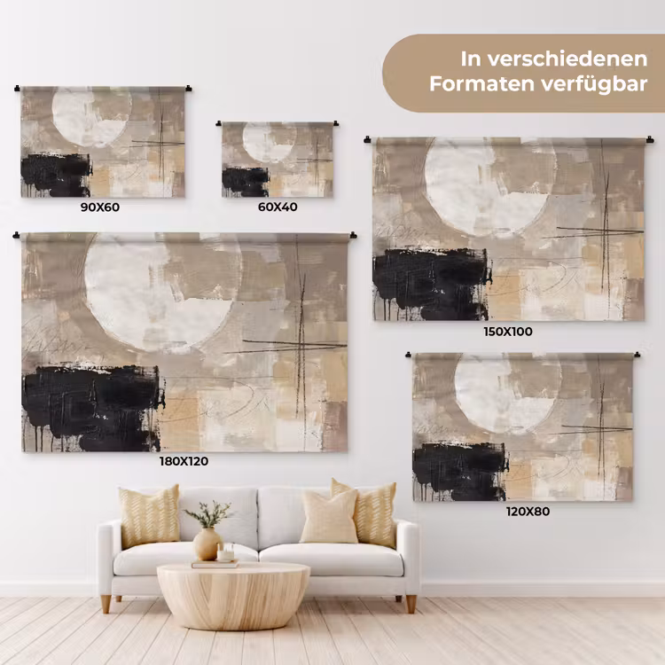Abstract - Cirkel - Modern - Beige - Zwart - Minimalistisch Wandkleed katoen klein -tsfeer8_DE