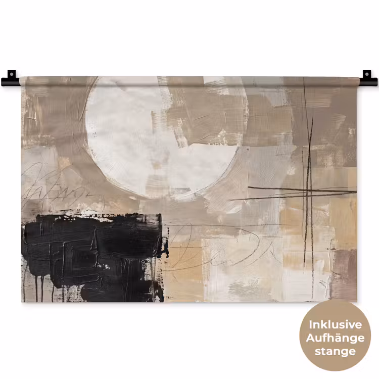 Abstract - Cirkel - Modern - Beige - Zwart - Minimalistisch Wandkleed katoen klein -t3d_DE