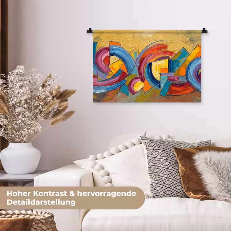 Abstract - Cirkels - Schilderij - Kleurrijk - Dynamisch Wandkleed katoen klein -tsfeer1_DE