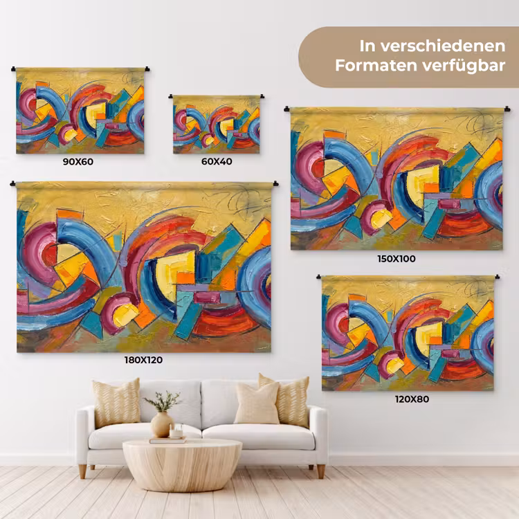 Abstract - Cirkels - Schilderij - Kleurrijk - Dynamisch Wandkleed katoen klein -tsfeer8_DE
