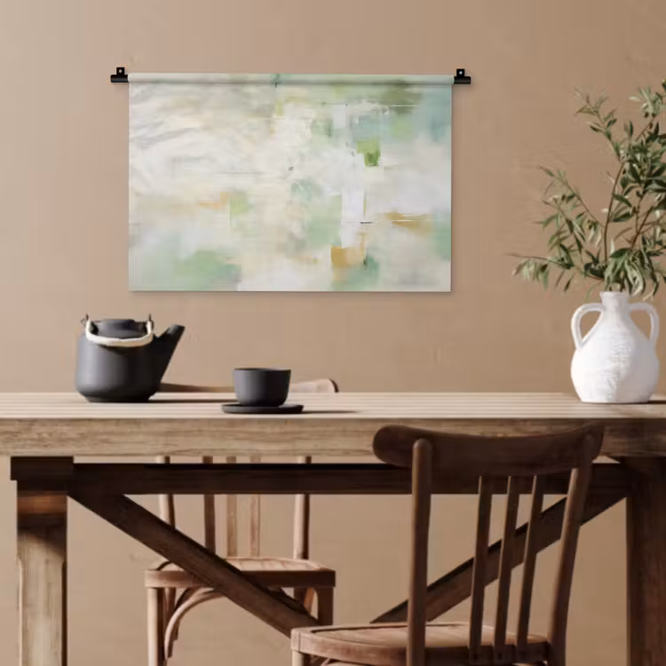 Abstract - Kunst - Wit - Groen - Modern Wandkleed katoen klein -sfeer6