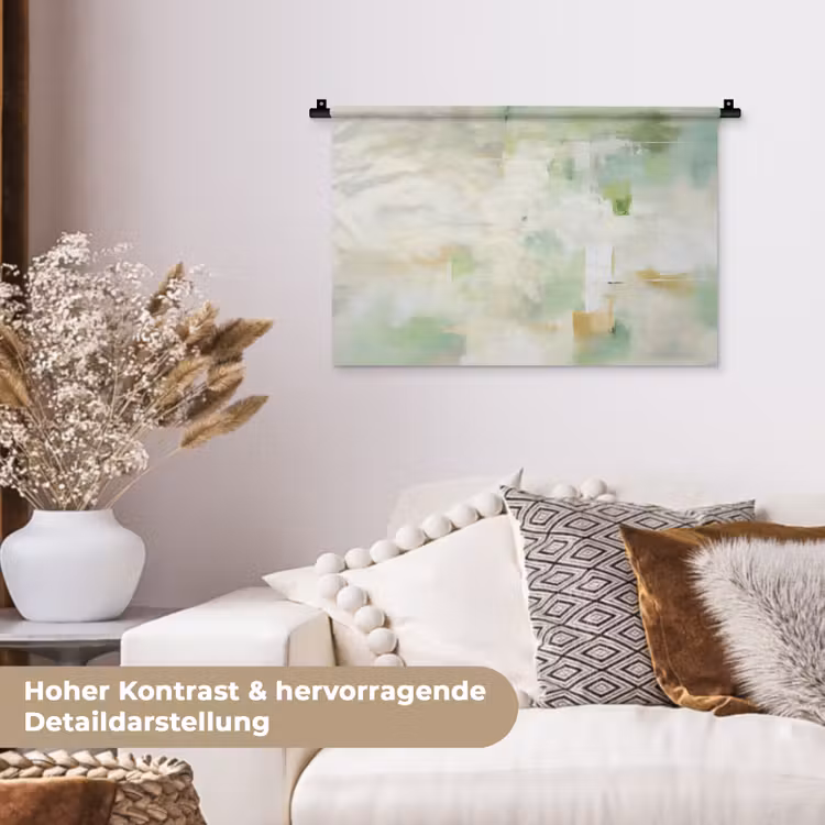 Abstract - Kunst - Wit - Groen - Modern Wandkleed katoen klein -tsfeer1_DE